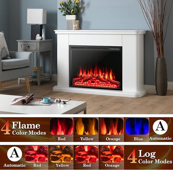 34 Inches Electric Fireplace Insert, Recessed and Freestanding Fireplace Heater with Touch Panel, Remote Control, Overheat Protection, 4 Flame Colors, 4 Log Colors, 750W/1500W