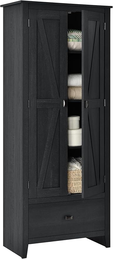 Systembuild Evolution Farmington 30" Wide Storage Cabinet, Black Oak