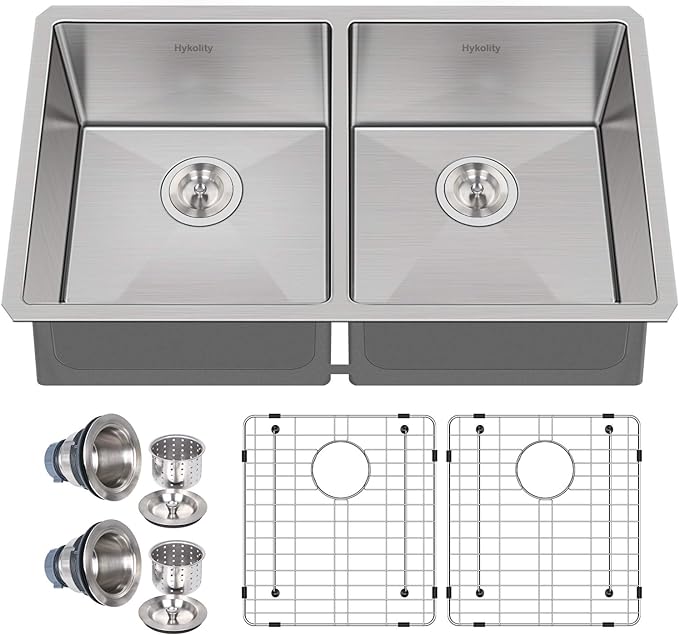 33-inch Undermount 50/50 Double Bowl 16 Gauge Stainless Steel Kitchen Sink