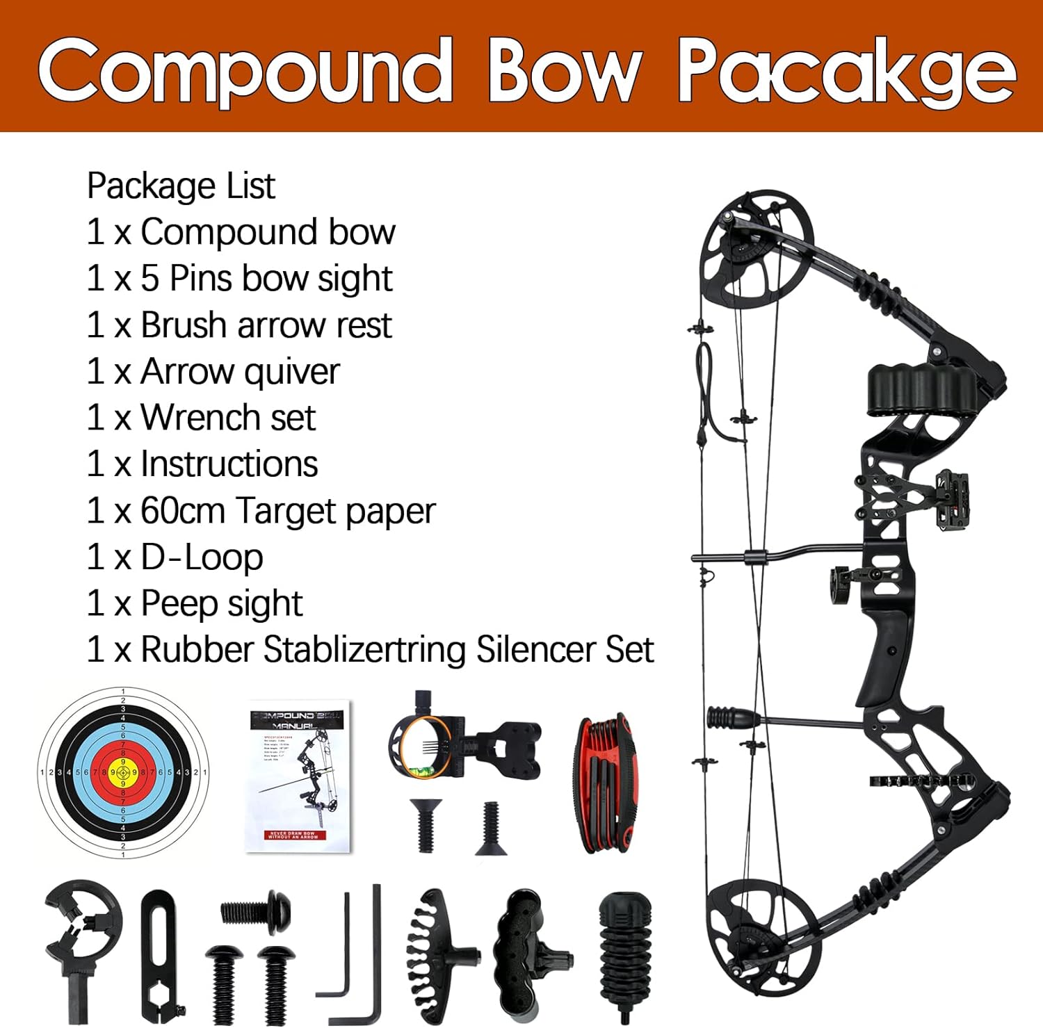 AKCHOER Compound Bow and Arrow Set, 30-70 Lbs Draw Weight, 23.5"-31" Draw Length, Right Handed Bow for Adult, 320 Fps Hunting & Target Bow with Accessories