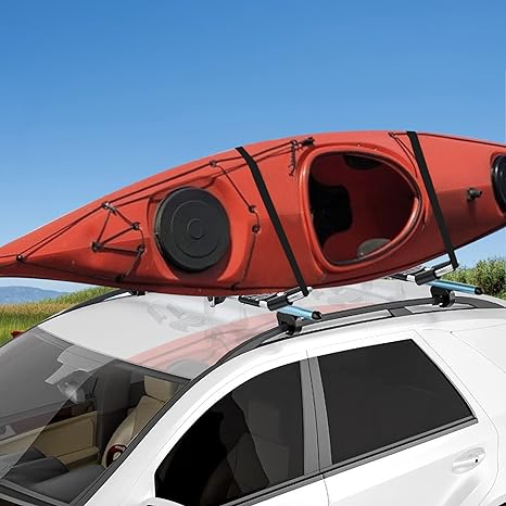 Kayak Roof Rack, 2 Pcs Folding J Bar Kayak Mount Rack for SUV Truck Car Crossbar, Include Ratchet Straps, Protective Foam Pad, Adjustable Universal Kayak Carrier for Canoe SUP Boat (Unilateral)