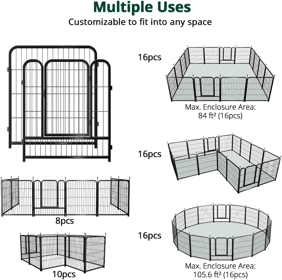 PawGiant Dog Fence Playpen 24”/32”/40” Indoor Outdoor for Small/Medium/Large Dogs, Metal Pet Puppy Cat Exercise Fencing Gate Crate Cage Outside RV, Camping, Yard, Garden