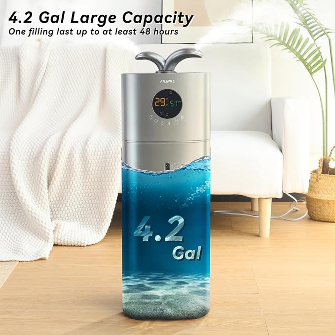 .2Gal/16L Whole House Humidifiers 2000 sq.ft. AILINKE Large Cool Mist Humidifier with Extension Tube for Home, Office