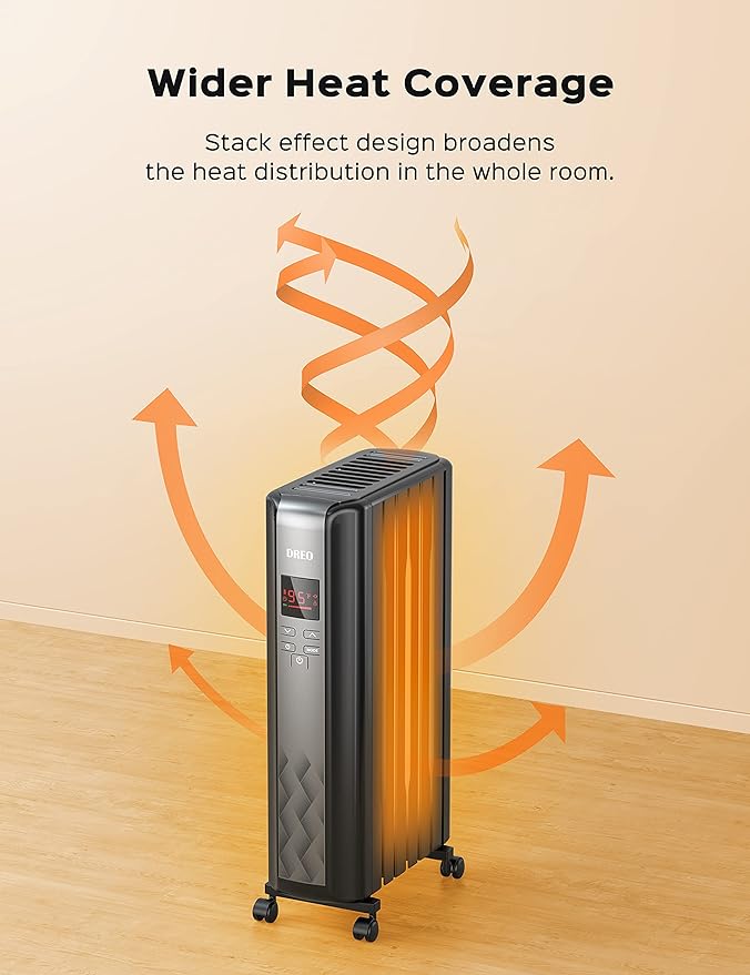 Dreo Oil Filled Radiator Heater, Electric Radiant Heater with Remote Control, 4 Modes, Overheat & Tip-Over Protection, 24h Timer, Digital Thermostat, Quiet Space Heater for Indoor Use Large Room