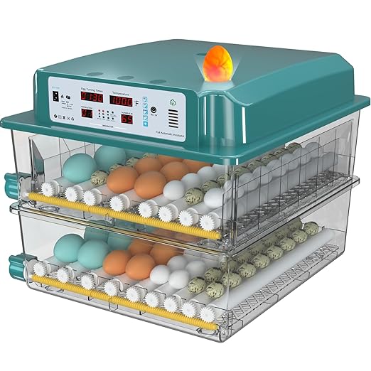 Egg Incubator, Egg Incubator with Automatic Egg Turning and Humidity Monitoring, Incubator for Chicken Eggs, 120 Eggs Incubator with Egg Candler, for Duck Eggs Quail Eggs, Record incubation day