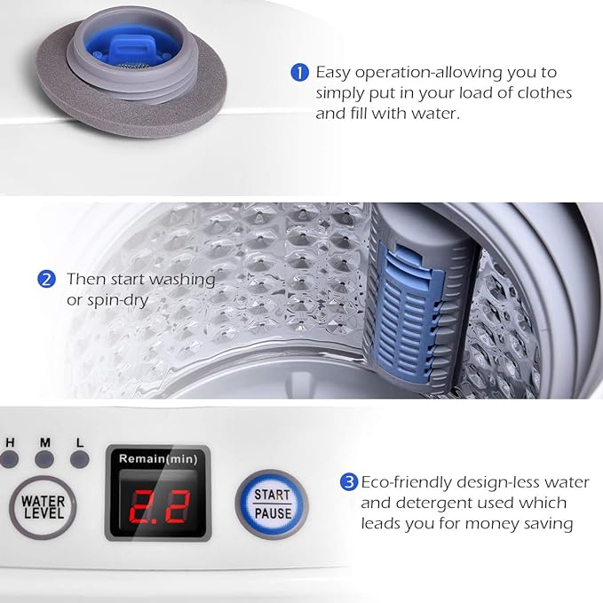 Portable Washing Machine, Full Automatic Washer and Spinner Combo, with Built-in Pump Drain 8 LBS Capacity Compact Laundry Washer Spinner for Apartment RV Dorm