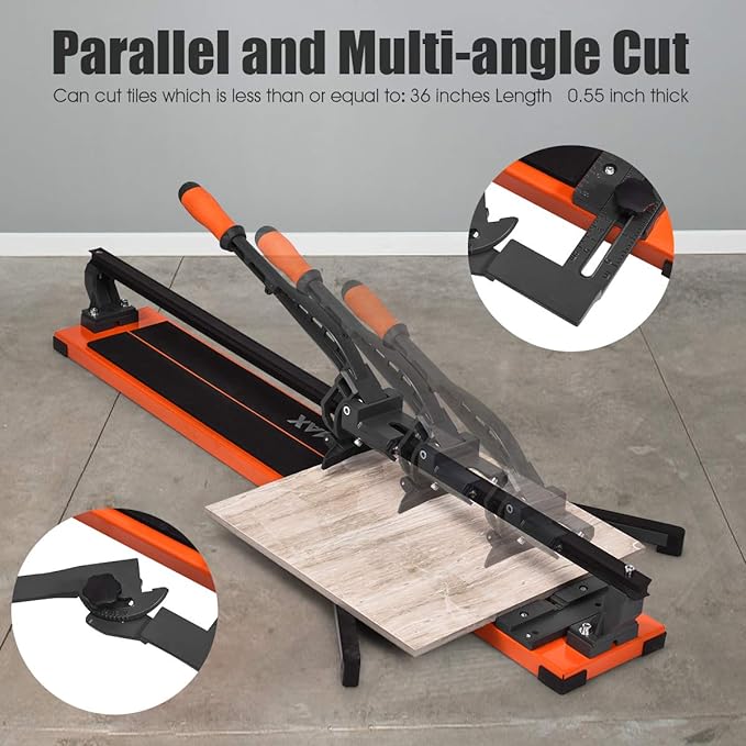 Manual Tile Cutter 36 Inches with Ergonomic Handle & Tungsten Carbide Cutting Wheels, Porcelain Ceramic Floor Tile Cutter Machine with Anti-Skid Feet and Removable Scale （36 Inches）