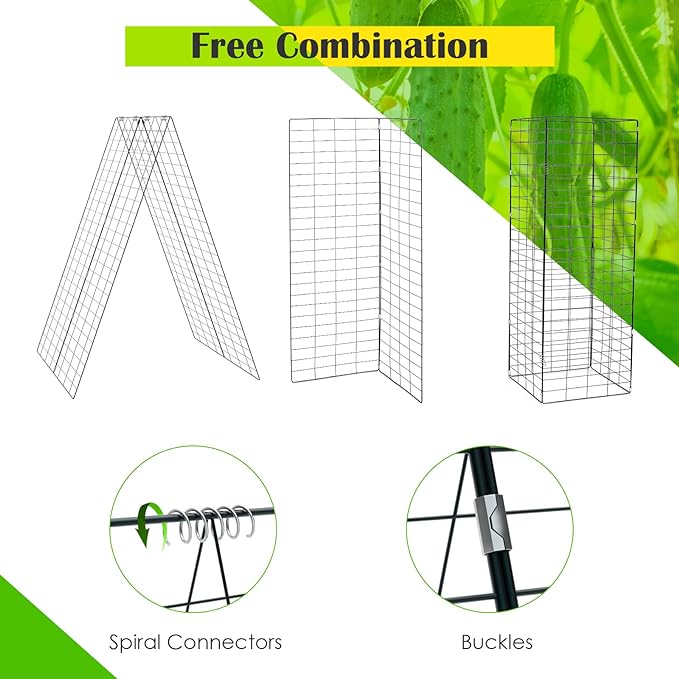 -Pack Garden Cucumber Trellis, 46 x 34 inch Plant Support with Garden Twist Tie, Spiral Connectors, Cable Ties, Ground Stakes and Clips, Outdoor Garden Trellis for Climbing Plants