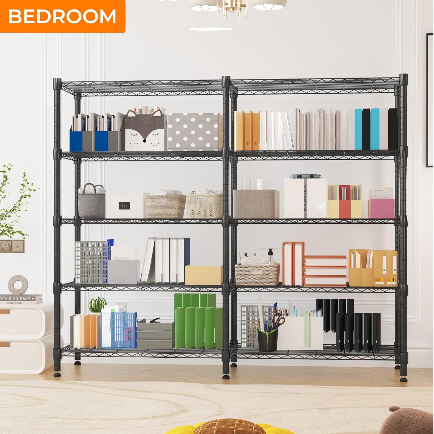 Himimi 5 Tier Heavy Duty Metal Shelving Units for Storage, 180W x 45D x 183H cm, Adjustable Wire Shelving Unit, Large Tall Storage Shelves Rack Shelf for Garage Pantry Kitchen Shed Utility Room, Black