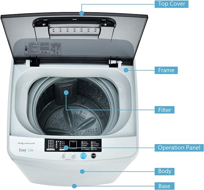 Full Automatic Washing Machine, 2 in 1 Portable Laundry Washer, 8.8lbs Washer and Spinner Combo, 1.04 cu.ft 10 Programs Built-in Drain Pump, Energy Saving Top Load Washer for Apartment Dorm