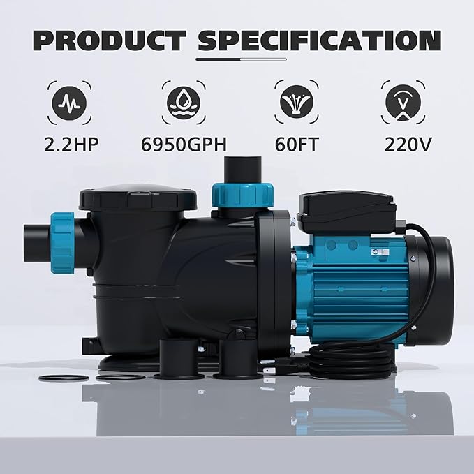 2.2 HP Pool Pump with Timer,6950GPH Above Ground Pool Pump Timer 115V