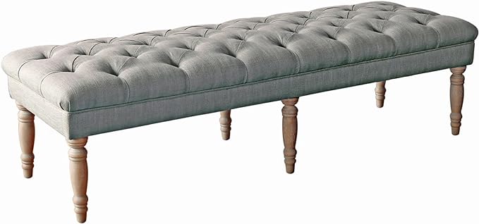 Homepop Home Decor | Large Upholstered Tufted Bench | Bench Ottoman with Storage for Living Room & Bedroom | Decorative Home Furniture, Gray