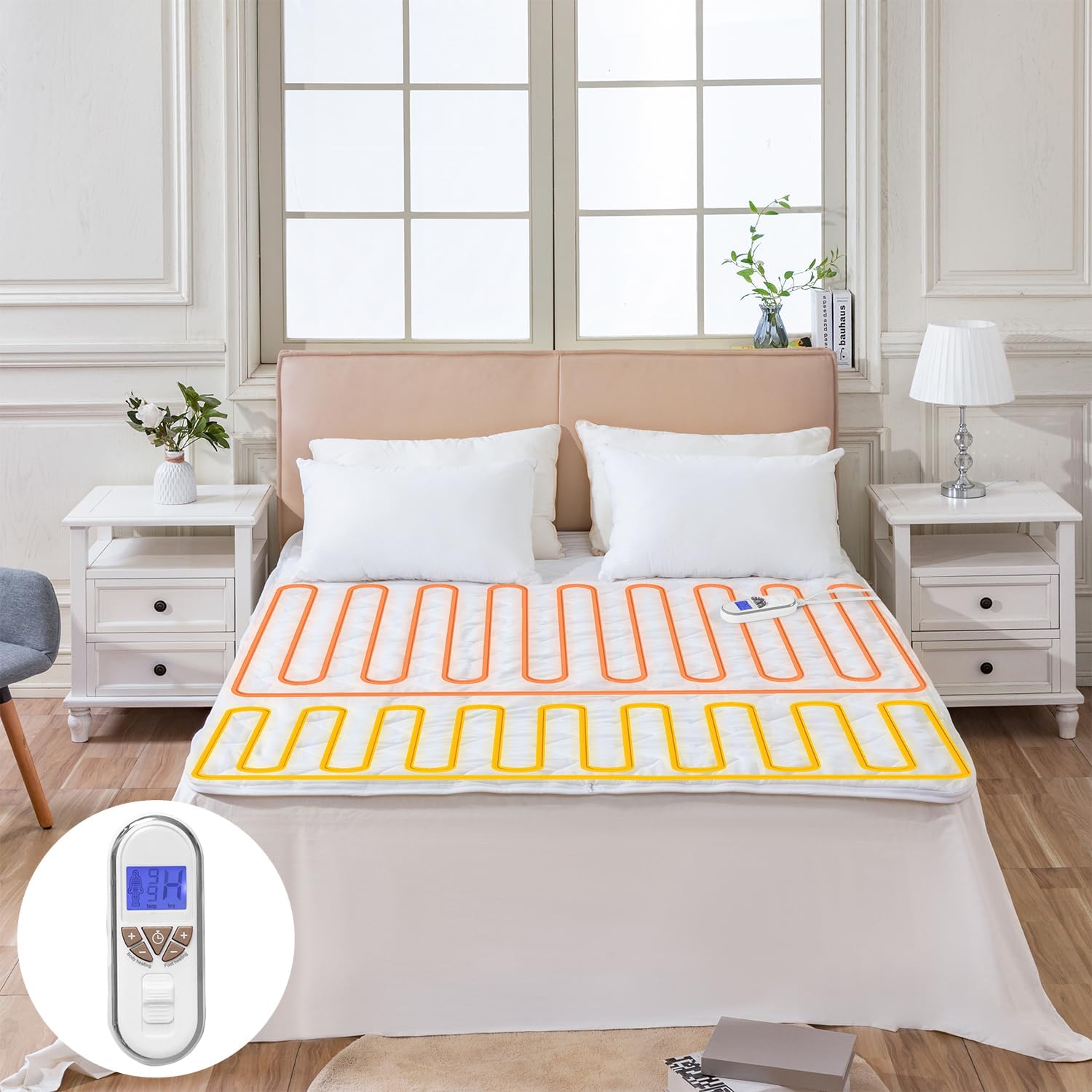 Premium Multi-Zone Electric Heated Mattress Pad Single Controller King Size, 78" x 80", 9 Heat Settings, 1-12 Hours Auto Off, Individual Body and Feet Settings, Machine Washable