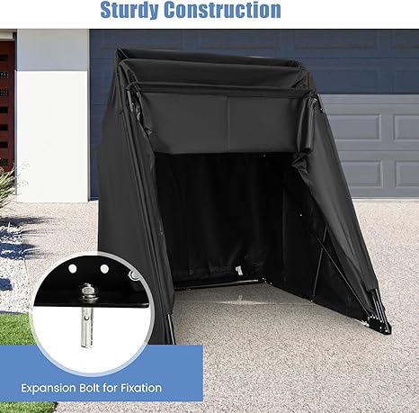 Tangkula Motorcycle Shed, Waterproof Motorcycle Garage with 600D Oxford Cover, Ventilation Window, Heavy Duty Motorcycle Storage for Motorbike, Scooter, Vehicles, 136" x 54" x 75"