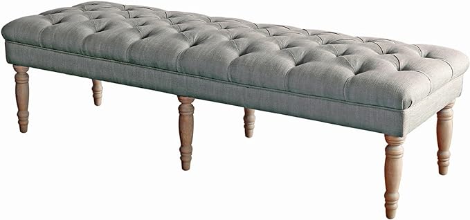 Homepop Home Decor | Large Upholstered Tufted Bench | Bench Ottoman with Storage for Living Room & Bedroom | Decorative Home Furniture, Gray