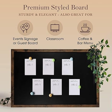 Magnetic Chalk Board - 24"x36" - for Kitchen and Wall Decor - Easy-to-Erase Magnetic Chalkboard - Framed Magnet Blackboard - Hanging Black Chalkboards (Rustic Frame)