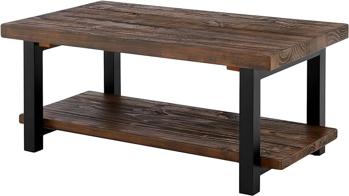 Alaterre Furniture Coffee Pomona Industrial Modern Vintage Metal and Wood End Table, Easy Assembly, 42 in x 24 in x 18, Rustic Natural