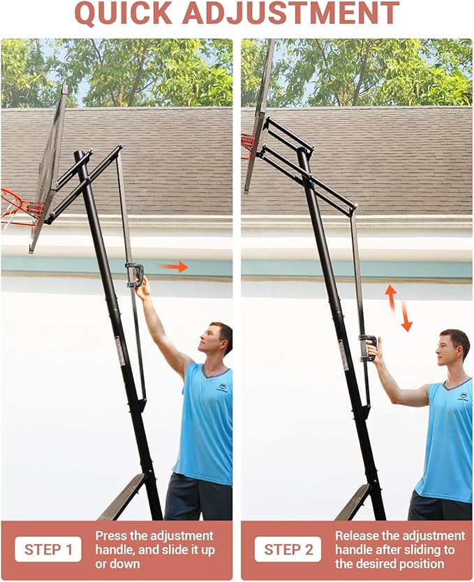 WIN.MAX Portable Basketball Hoop Quickly Height Adjusted 4.9-10ft Outdoor/Indoor Basketball Goal System with 44 inch Backboard and Wheels for Adults (Basketball Hoop Pro)