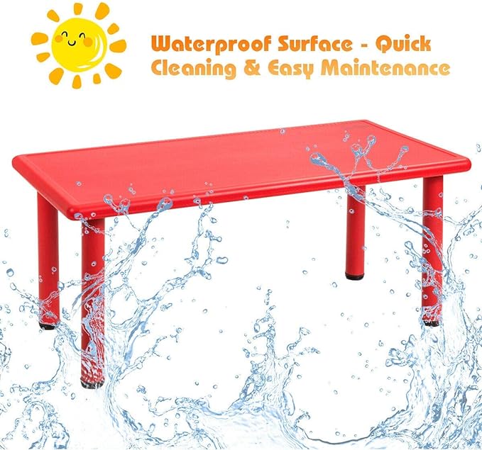 47 x 23.5 Inch Rectangular Kids Table, Children School Activity Table for Reading Drawing Dining Playing, Multifunctional Plastic Table w/Steel Pipe, Toddler Furniture for Boys & Girls (Red)