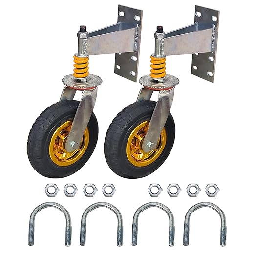 8" Gate Caster Wheels for Metal Swing Tube Gate Wooden Fence Gate, 360 Degree Swivel Spring-Loaded, 600 Lbs Capacity, 2 Pack