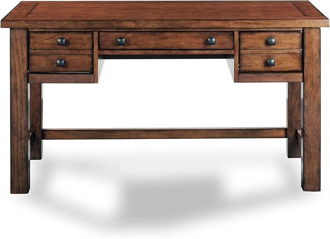 Home Styles Tahoe Aged Maple Executive Writing Desk with Two Accessory Drawers on Each Side, Drop-Down Center Drawer, Keyboard Tray, and Antiqued Bronze Pulls, 23.75"D x 54"W x 30"H, Brown - Desk