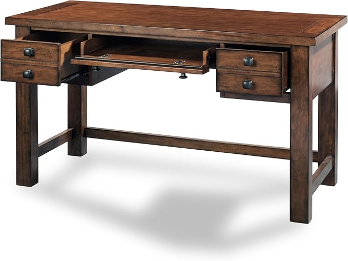 Home Styles Tahoe Aged Maple Executive Writing Desk with Two Accessory Drawers on Each Side, Drop-Down Center Drawer, Keyboard Tray, and Antiqued Bronze Pulls, 23.75"D x 54"W x 30"H, Brown - Desk