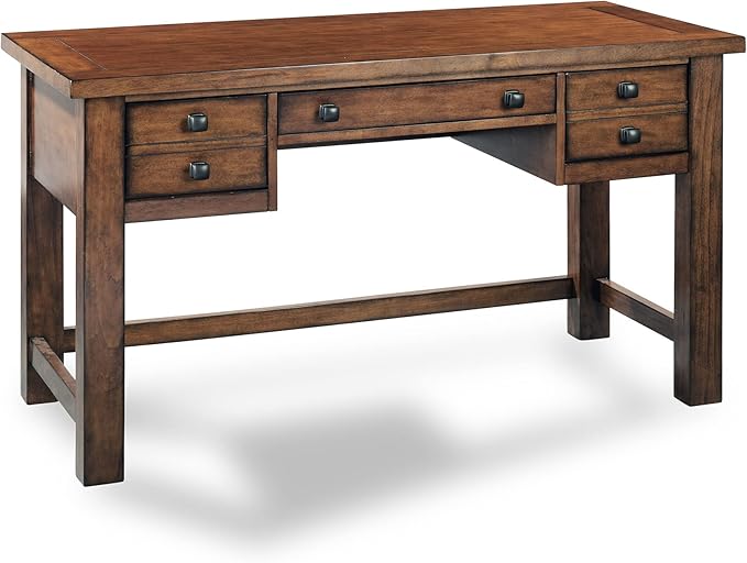 Home Styles Tahoe Aged Maple Executive Writing Desk with Two Accessory Drawers on Each Side, Drop-Down Center Drawer, Keyboard Tray, and Antiqued Bronze Pulls, 23.75"D x 54"W x 30"H, Brown - Desk