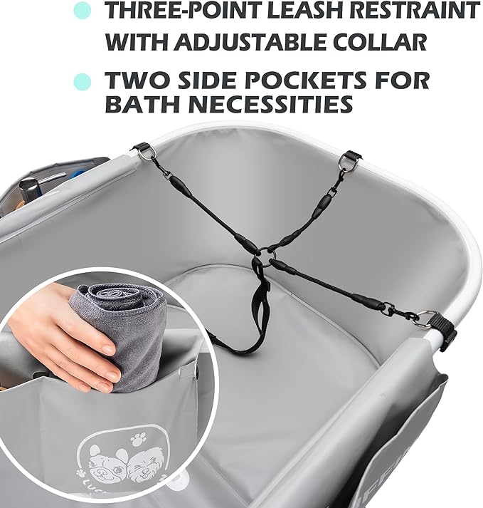 3 in 1 Premium Elevated Dog Bathtub - Foldable & Portable Wash Station for Indoor & Outdoor Bathing & Grooming. Support Cats, Dogs up to 140 lbs. 5 Adjustable Heights - No More Back Pain!
