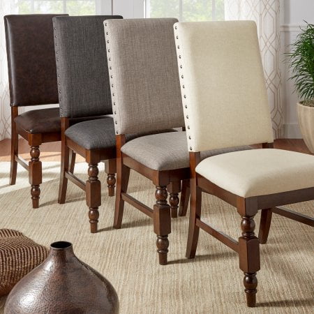 Weston Home Patterson Dark Oak Finish Upholstered Chairs, Set of 2, Dark Brown Faux Leather