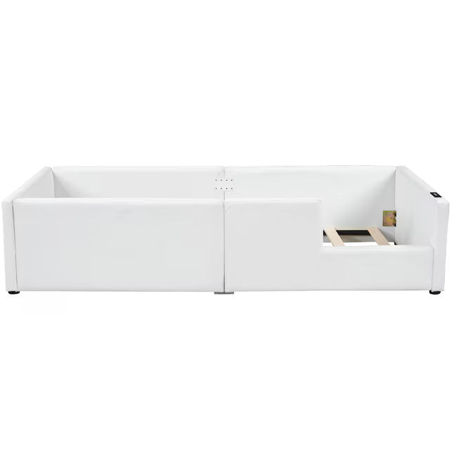 ModernLuxe Twin Size Upholstered Platform Bed with Guardrail and Charging Station White