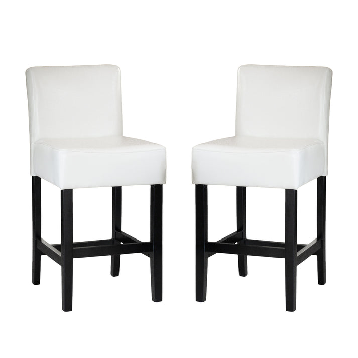 Thalassa Leather Counter Height Stools with Black Legs (Set of 2) Ivory