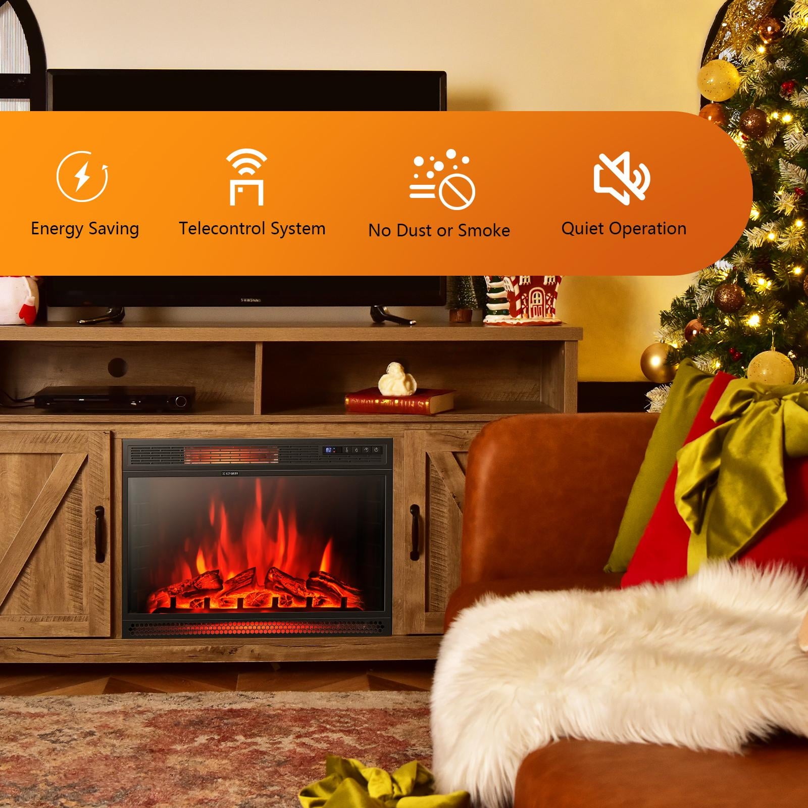 28" Recessed Electric Fireplace,1350W Freestanding Fireplace Stove Heater W/ 3 Flame Colors, 4 Brightness, Adjustable Temperature,Timing Function, Remote Control