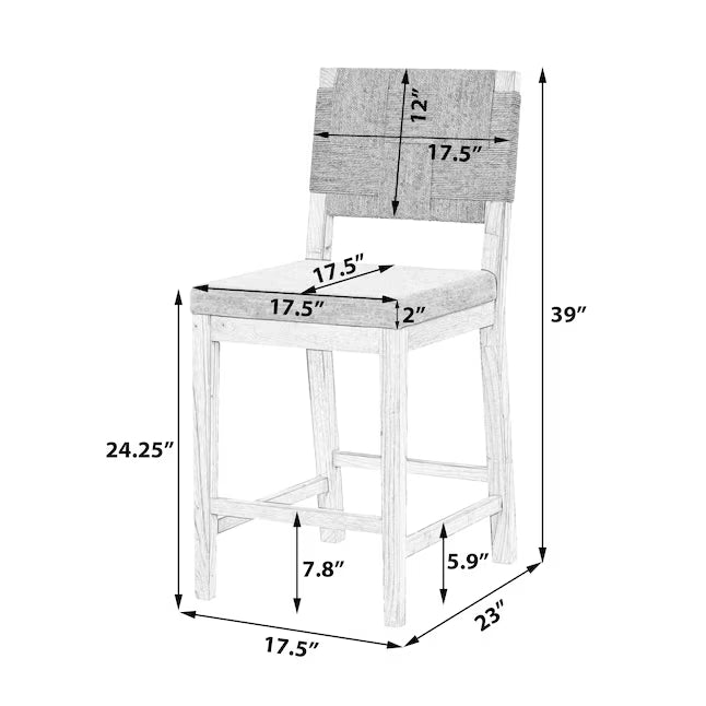 ModernLuxe Upholstered counter stool solid wood frame woven back for kitchen islands and bar tables Brown and Gray seat height 24.25 inches set of 2