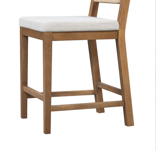ModernLuxe Upholstered counter stool solid wood frame woven back for kitchen islands and bar tables Brown and Gray seat height 24.25 inches set of 2