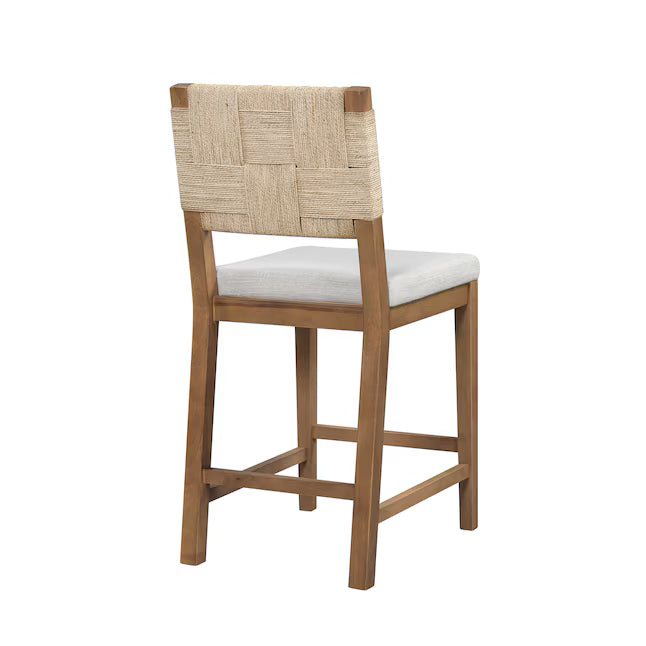 ModernLuxe Upholstered counter stool solid wood frame woven back for kitchen islands and bar tables Brown and Gray seat height 24.25 inches set of 2