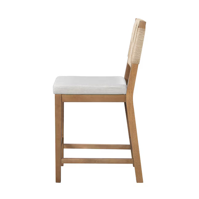 ModernLuxe Upholstered counter stool solid wood frame woven back for kitchen islands and bar tables Brown and Gray seat height 24.25 inches set of 2