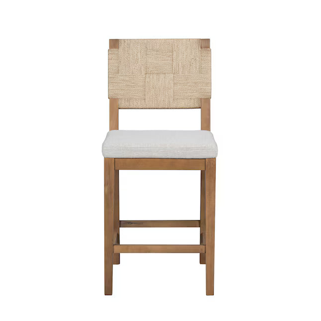 ModernLuxe Upholstered counter stool solid wood frame woven back for kitchen islands and bar tables Brown and Gray seat height 24.25 inches set of 2