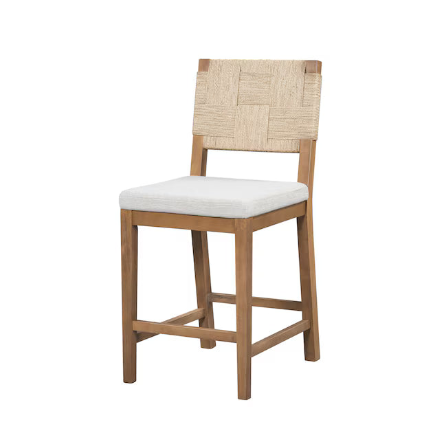 ModernLuxe Upholstered counter stool solid wood frame woven back for kitchen islands and bar tables Brown and Gray seat height 24.25 inches set of 2