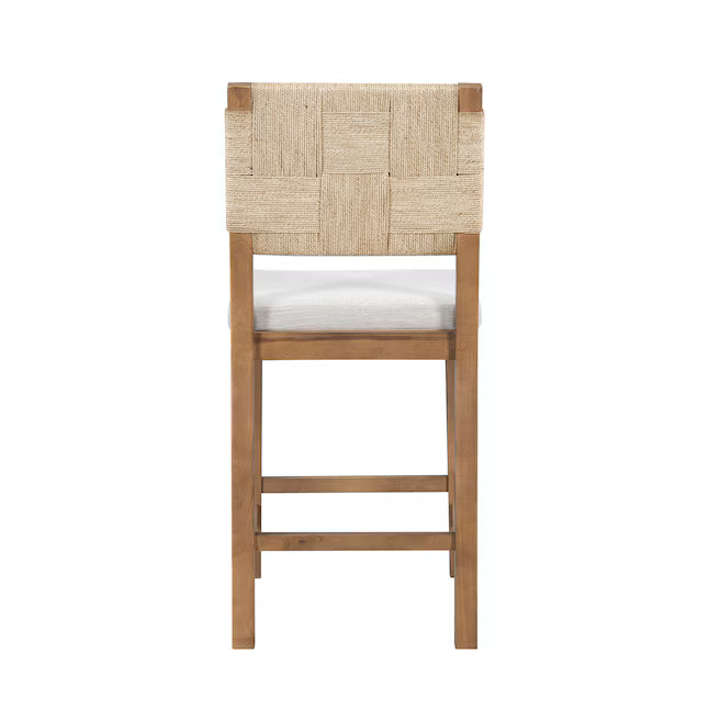 ModernLuxe Upholstered counter stool solid wood frame woven back for kitchen islands and bar tables Brown and Gray seat height 24.25 inches set of 2