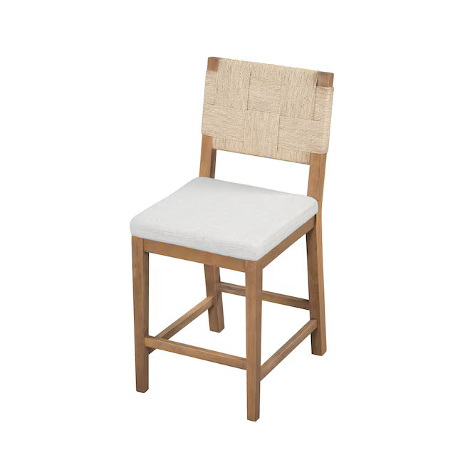 ModernLuxe Upholstered counter stool solid wood frame woven back for kitchen islands and bar tables Brown and Gray seat height 24.25 inches set of 2