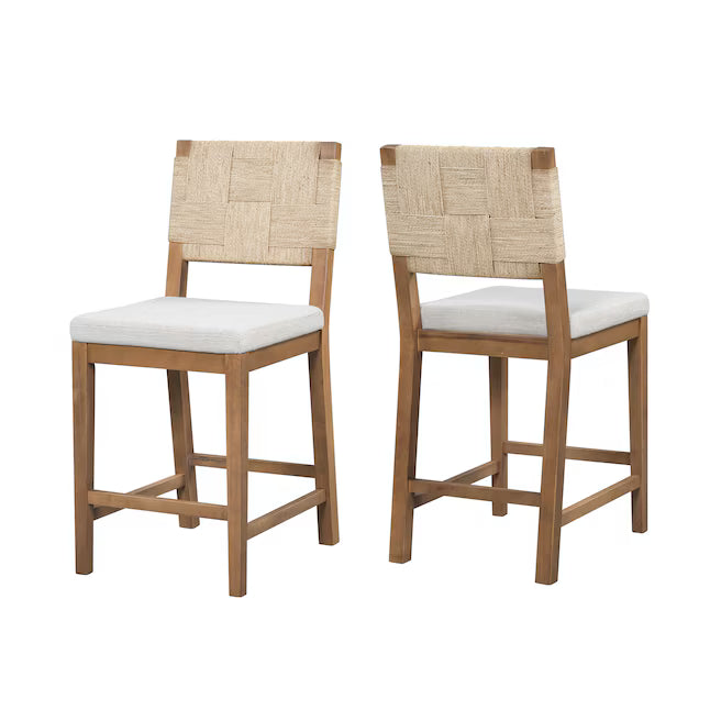 ModernLuxe Upholstered counter stool solid wood frame woven back for kitchen islands and bar tables Brown and Gray seat height 24.25 inches set of 2