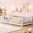 Bellemave Twin Size Montessori Floor Bed with High Rails and Door Sturdy Wood Floor Bed Frame for Kids White