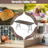 Barara King Outdoor Picnic Tables,Patio Table for Outdoor Use,6 ft Portable Folding Table with Rattan-Like HDPE Tabletop and Safe Lock Mechanism-Brown