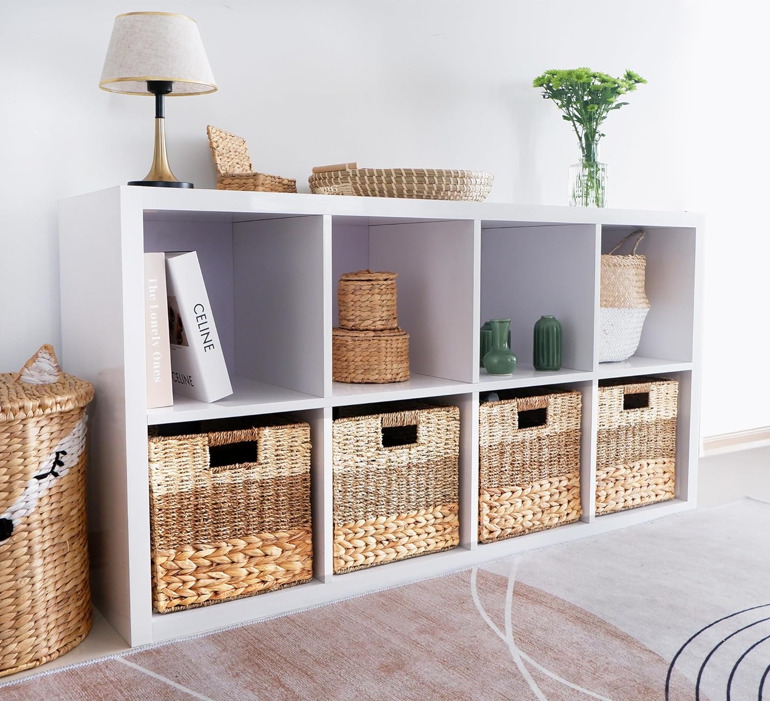 Wicker Storage Cubes, 10.5 x 10.5 Baskets for Cube Shelf, Set of 4 Hea