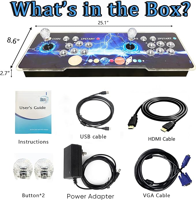 28000 in 1 Pandora Box 50S Arcade Game Console Retro Game Machine for PC & Projector & TV, 2-4 Players,3D Games, Search/Hide/Save/Load/Pause Games, Favorite List,Transparent Keycaps