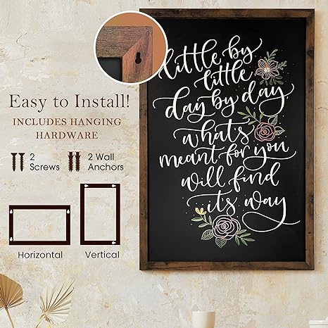 Magnetic Chalk Board - 24"x36" - for Kitchen and Wall Decor - Easy-to-Erase Magnetic Chalkboard - Framed Magnet Blackboard - Hanging Black Chalkboards (Rustic Frame)