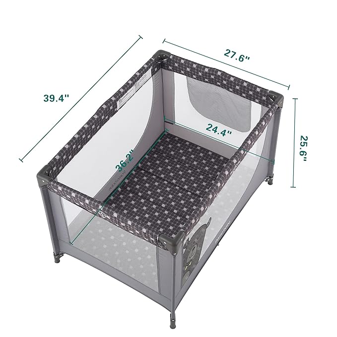 Pamo Babe Portable Crib Baby Playpen with Mattress and Carry Bag (Grey)