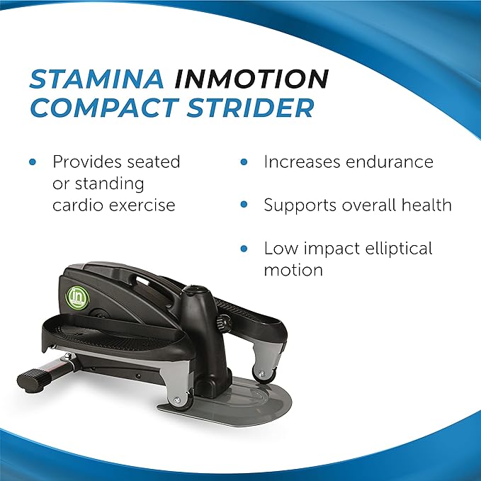 Stamina Inmotion Compact Strider - Pedal Exerciser with Smart Workout App - Foot Pedal Exerciser for Home Workout - Up to 250 lbs Weight Capacity