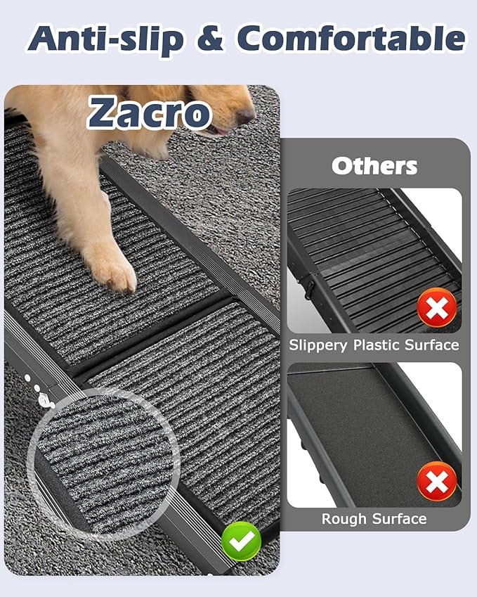 Petbank 62" Dog Ramp for Car, Foldable Large Dog Car Ramp with Anti-Slip Rug Surface, 17" Wide Dog Ramp Steps for Large Medium Small Dogs, Up to 250LBS, Dog Ramp for Cars, SUVs & Trucks