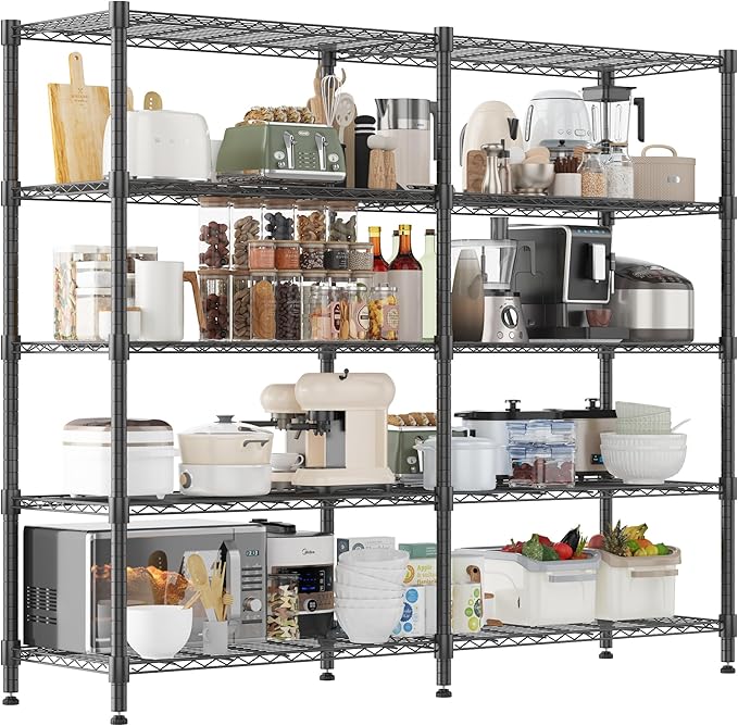 Himimi 5 Tier Heavy Duty Metal Shelving Units for Storage, 180W x 45D x 183H cm, Adjustable Wire Shelving Unit, Large Tall Storage Shelves Rack Shelf for Garage Pantry Kitchen Shed Utility Room, Black